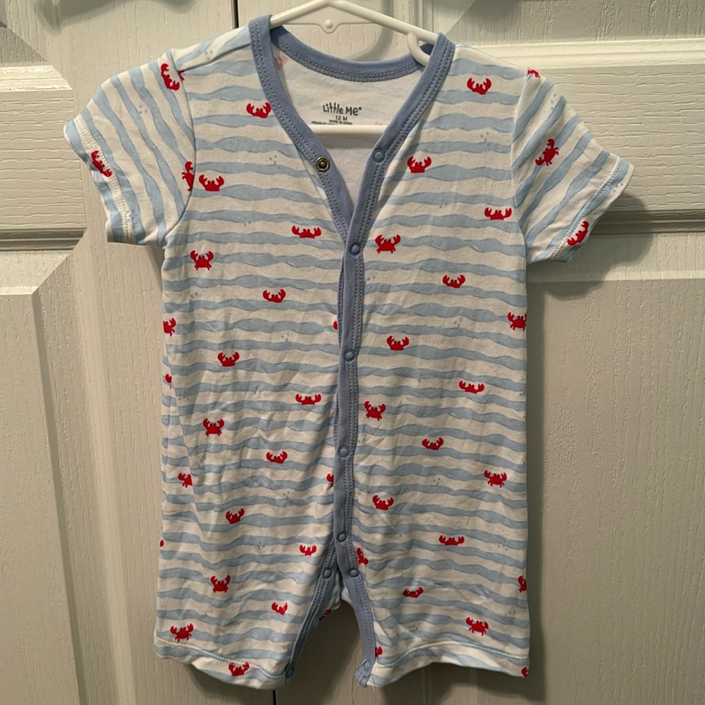 Little me 12 m short sleeve shorts romper with crabs